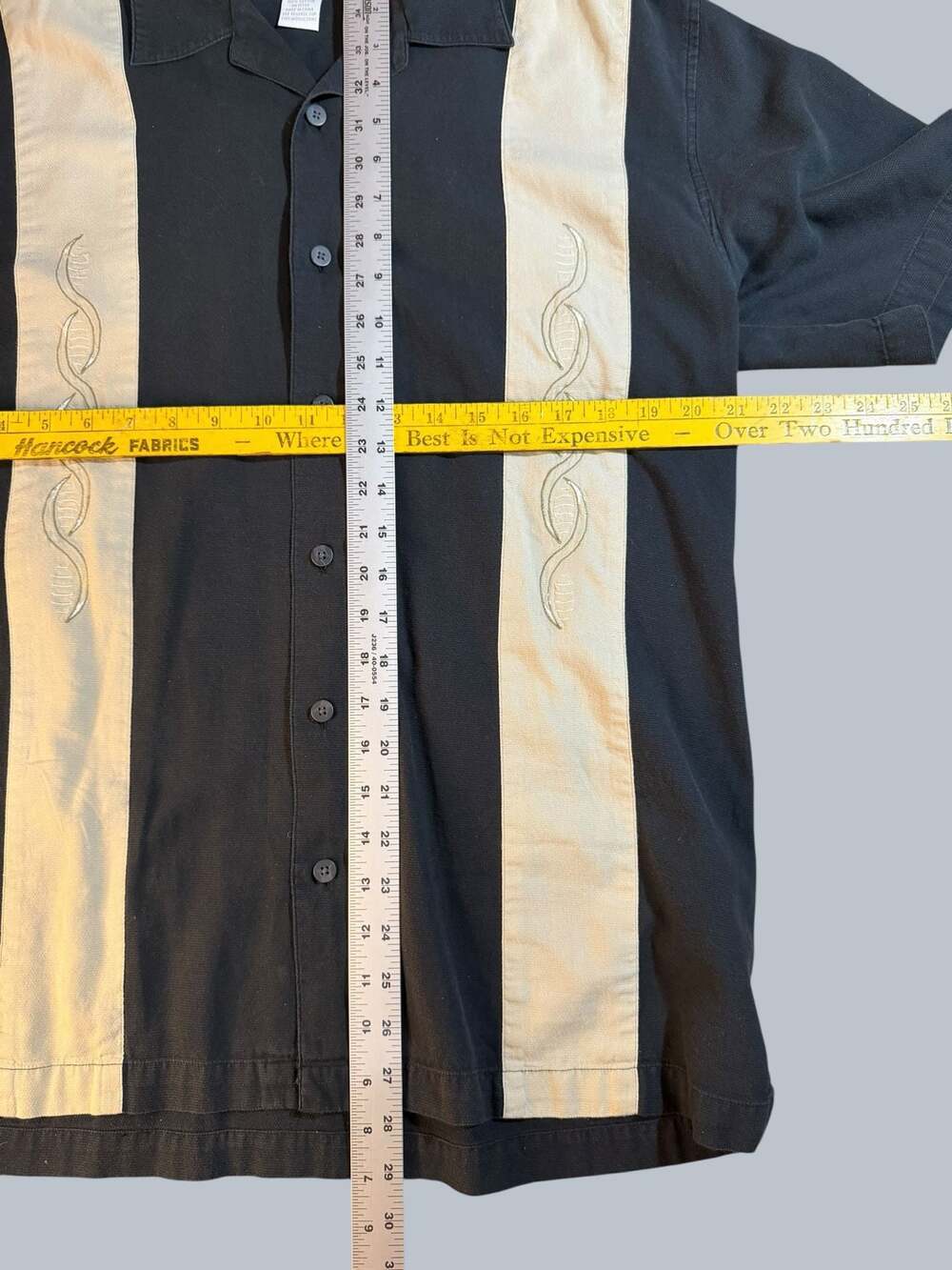 Utility VNTG Embroidered Panel Bowling Shirt Short Sleeve Black Tan Men's Size M - Picture 5 of 6